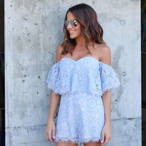 Vici Light Blue Lace Romper